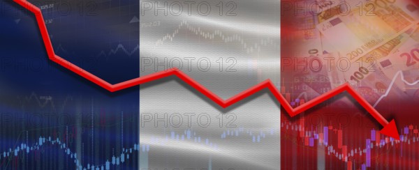 France financial crisis on economic graph. Financial fall of France on economy market