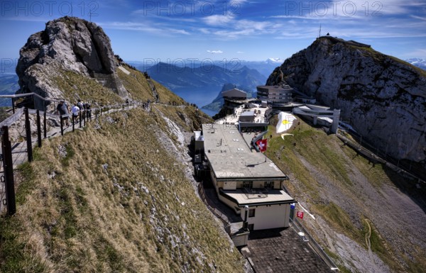 Pilatus Kulm mountain station, Hotel Bellevue, Hotel Pilatus Kulm, summit donkey, tourists, Canton