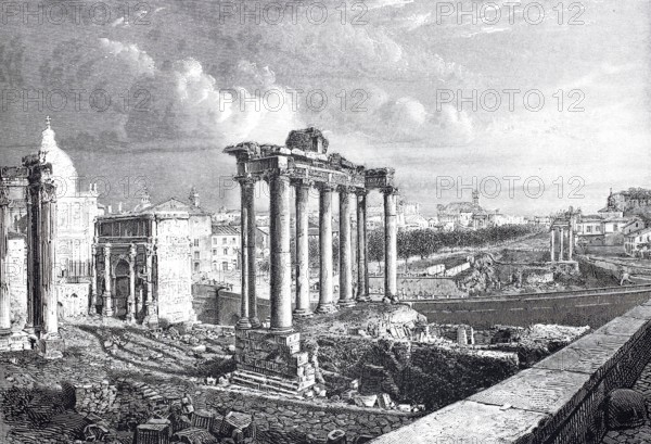 The Roman Forum in 1870, Rome, Italy, digitally enhanced reproduction from a 19th century original,