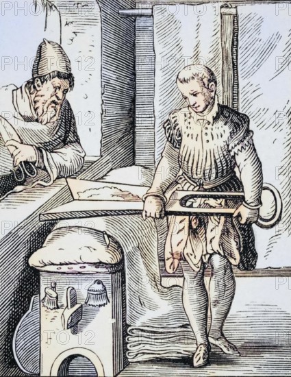 Clothmaker. Reproduction of a woodcut from the 16th century by Jost Amman from the 19th century,