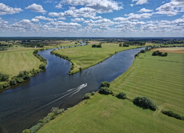 The Aller flows into the Weser at Verden. Aerial view, looking upstream, with the Aller on the left