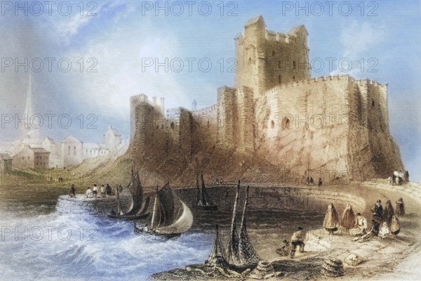 Carrickfergus Castle, County Antrim, Ireland, from the Landscape and Antiquities of Ireland, 1841,