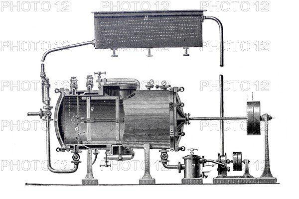 Malt production, pneumatic malting plant with germination drums, Maschinenfabrik Germania,