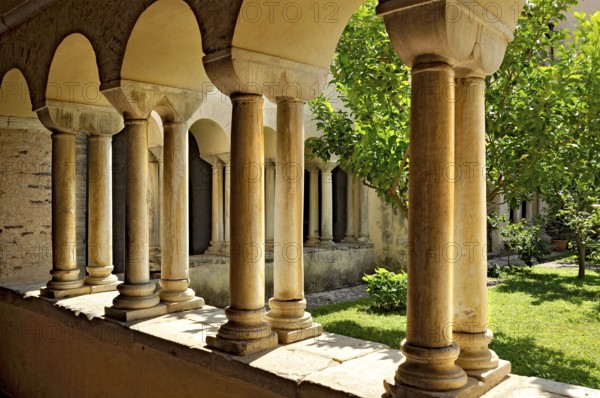 Romanesque columns, double columns in the cloister, Gothic basilica of the Cistercian Abbey of