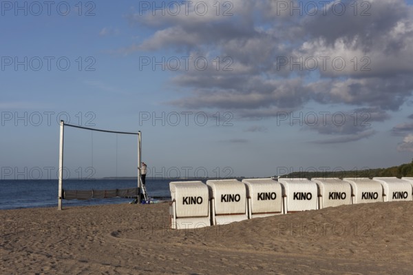 Kühlungsborn beach cinema, lined up beach chairs for cinema-goers, Baltic Sea, Mecklenburg-Western