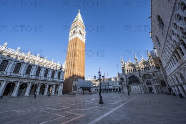 Doge's Palace and St Mark's Basilica in Piazetta San Marco, Campanile bell tower, St Mark's Square,