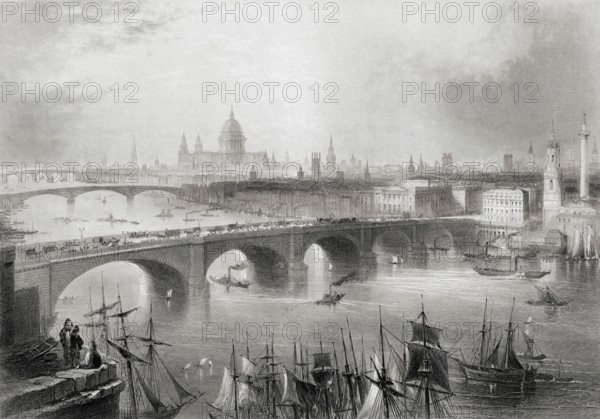 London, Southwark and Blackfriars bridges over the Thames, England in the 19th century. After a