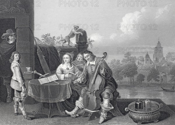 Teniers with his family with a cello, domestic music, David Teniers (baptised 15 December 1610,