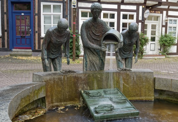 The asparagus fountain in Mühlenstraße, a historical sight in the old town centre of Nienburg an