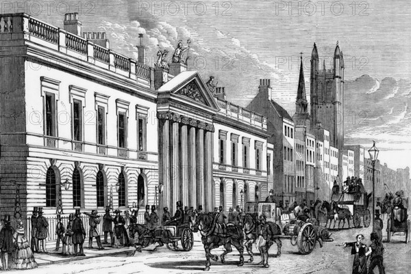 View of East India House in Leadenhall Street in the City of London, England, was the headquarters