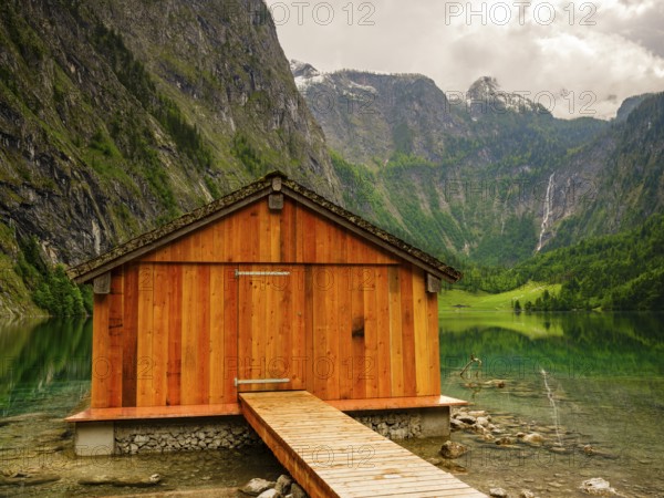 Boathouse at the Obersee near Königssee in the Berchtesgaden National Park, Schönau am Königssee,