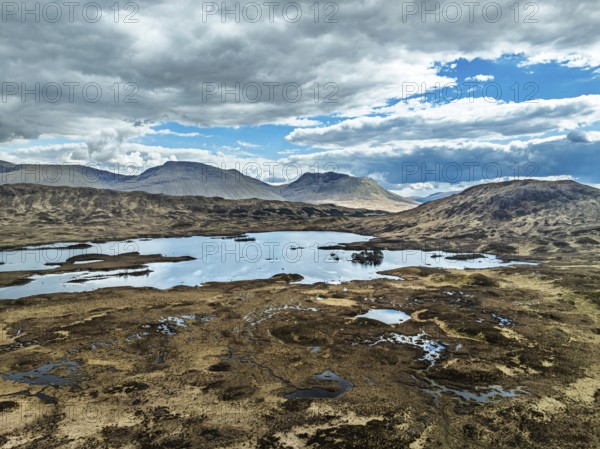 Rannoch Moor from a drone over Loch Ba and Loch of the Armpit, A82 Highland Way, Argyll and Bute,