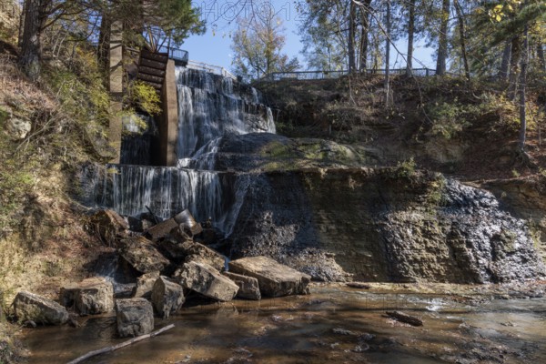 Water diverted from nearby Chunky River to this man-made waterfall to power a grist and cotton mill
