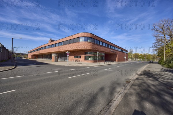 Fire station 1, modern architecture, driveway, street, lantern, trees, blue sky, cirrostratus