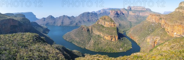 Panorama, Blyde River Canyon with Three Rondawels peak, view of canyon with Blyde River and Table
