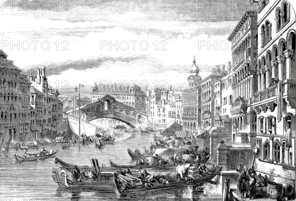 Canale grande with the Rialto Bridge, c. 1880, Venice, Italy, digitally enhanced reproduction from