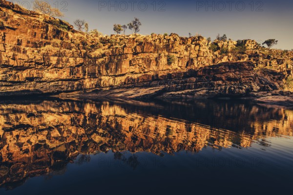 Bell Gorge waterfall, a body of water in north-west Australia in the Kimberley. Sunrise in the