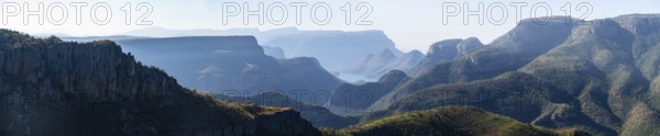View of the Blyde River gorge, Lowveld Viewpoint, in the evening light, canyon landscape, Blyde