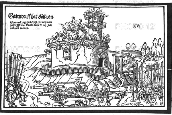 Gattendorf Castle in the Middle Ages, District of Hof in Bavaria, Germany, Historical, digitally