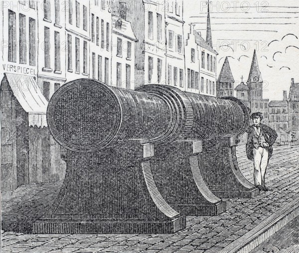 The large wrought-iron cannon of Ghent from the 14th century, digitally enhanced reproduction of a