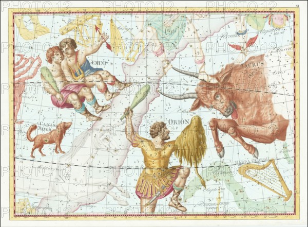 Zodiac sign, constellation, star chart, universe, astrology, horoscope, after Johann Elert Bode (19