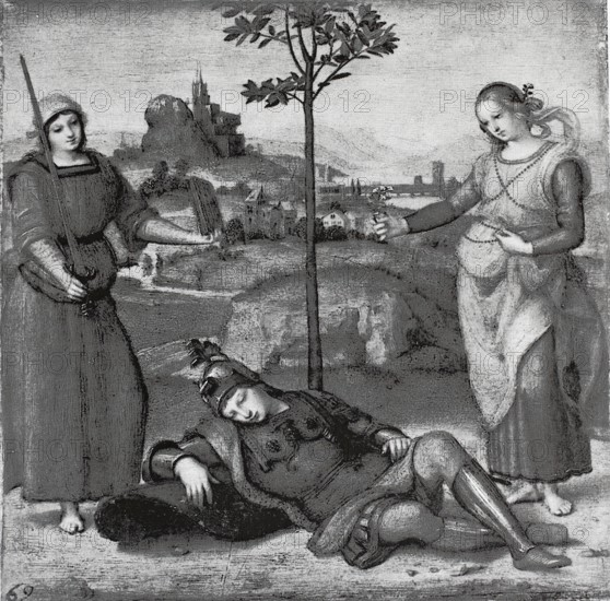 The Dream of the Young Knight, after a painting by Raphael, 1506, digitally enhanced reproduction