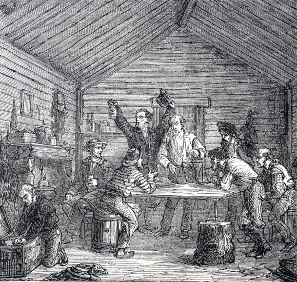 Gold prospecting, sale of gold dust in California, around 1860, America, digitally enhanced