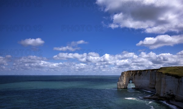 Rock arch Falaise or Porte La Manneporte, behind it Falaise or Porte d'Aval, Étretat, sea, cliffs,