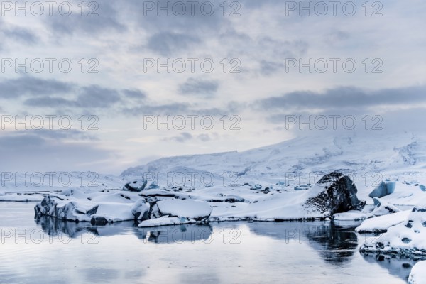 Jökulsarlon, icebergs, ice, glacial lake, Vatnajökull Glacier, winter, snow, sunset, Iceland*