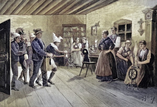 Die Weihnachtsgloeckler in Kärnten, Austria, customs, original drawing by F. Schlegel, Christmas,