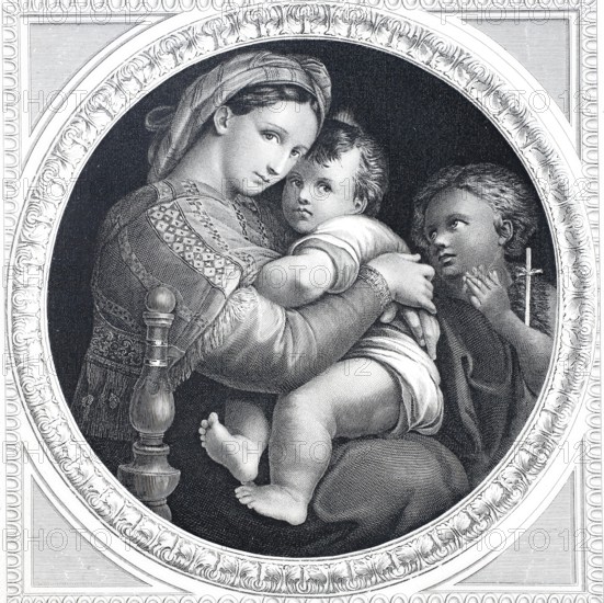 Madonna della Sedia, after a painting by Raphael, illustration from 1870, Palazzo Pitti, Florence,