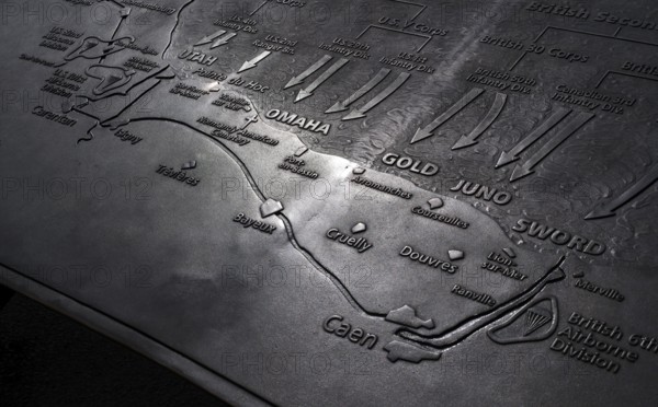 Site plan, relief, map, visitor information, Pointe du Hoc, memorial site, memorial for US Ranger,