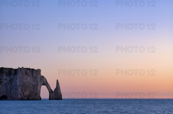 Rock arch Falaise or Porte d'Aval and rock needle Aiguille, Étretat, sea, steep coast, cliffs,