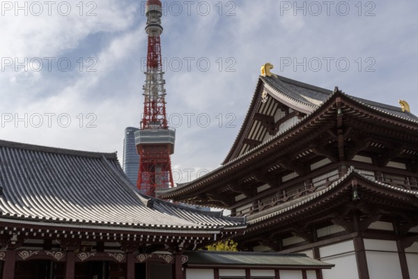 Landmark, tourist attraction, architecture, curved roofs, Zojoji Hall, Zojo-ji Temple, Busshist