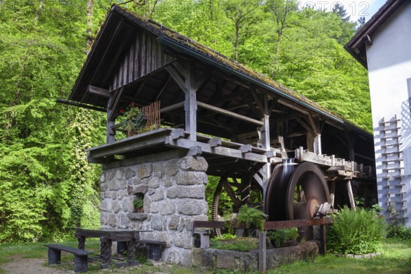 Rustic old mill in the countryside, surrounded by trees and wooden architecture, Stillensteinklamm