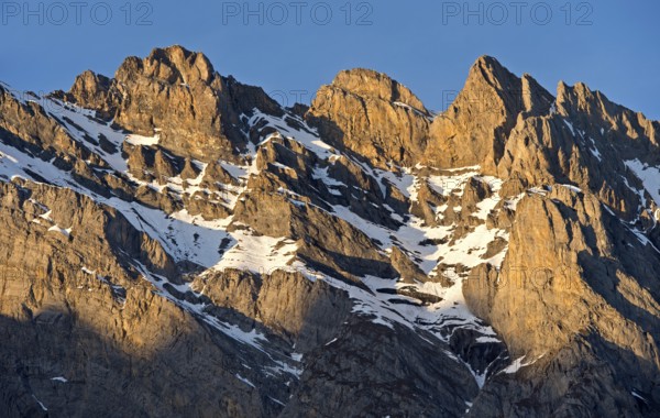 Mighty mountain range with snowfields, Haut de Cry summit chain, Vaud Alps, Mayens de Chamoson,