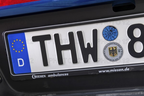 THW licence plate with approval seal of the Procurement Office of the BMI. Stuttgart,