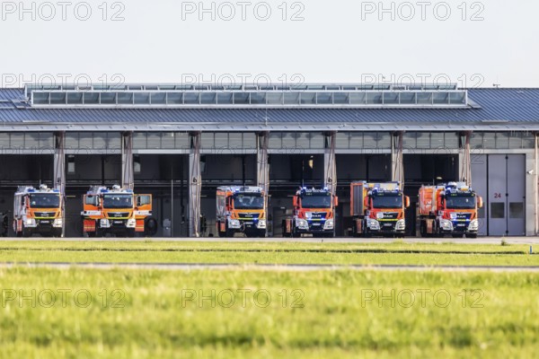Airport fire brigade at Stuttgart Airport. Fire engines in the fire station. Stuttgart,