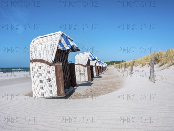 Beach chairs on the Baltic Sea beach, ripple structures in the fine white sand, sand ripples,