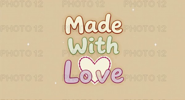 A charming graphic with the words Made With Love arranged over a soft beige background and a heart,
