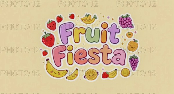 A cheerful illustration showcasing a 'Fruit Fiesta' banner with various fruits like strawberries,