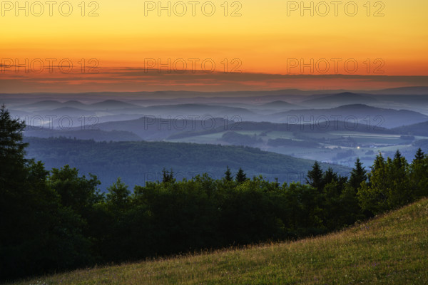 View from the Wasserkuppe at dusk, Hesse, Germany