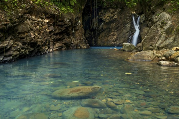 Saut d'eau de Matouba, waterfall with blue water, Saint-Claude, Basse Terre, Guadeloupe, French