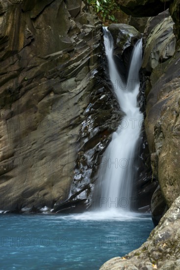 Saut d'eau de Matouba, waterfall with blue water, Saint-Claude, Basse Terre, Guadeloupe, French