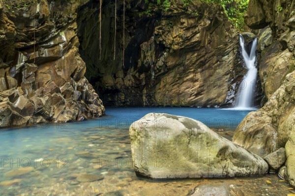 Saut d'eau de Matouba, waterfall with blue water, Saint-Claude, Basse Terre, Guadeloupe, French