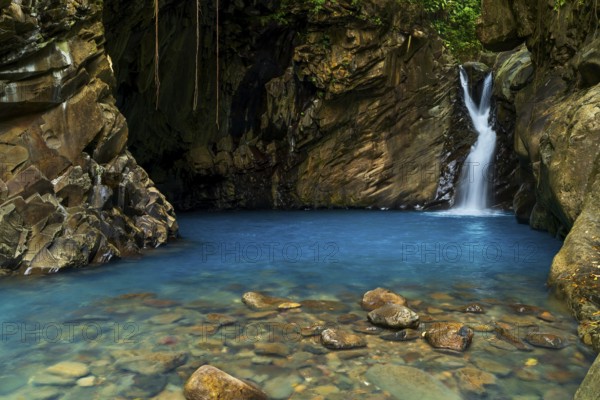 Saut d'eau de Matouba, waterfall with blue water, Saint-Claude, Basse Terre, Guadeloupe, French
