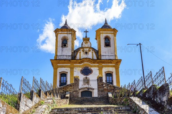 Staircase leading up to a historic baroque church in the city of Ouro Preto in Minas Gerais