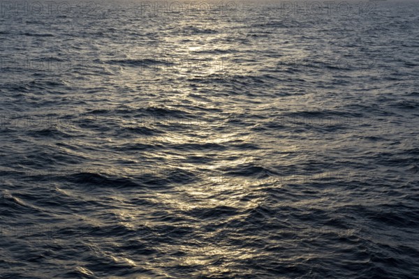 Background image, water surface in evening light, waves in the sea at sunset, Tokyo Bay, Japan
