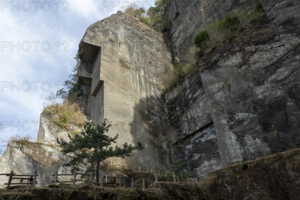 Tourist attraction, place of interest, historic Boshu quarry with inscription in the rock and rocky