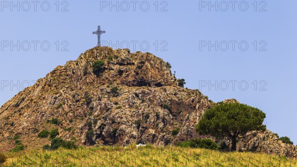 Giant steel cross on Monte Mar di Capanna, above Porto Azzurro, Elba Island, Tuscan Archipelago